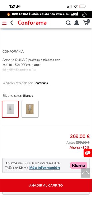Armario DUNA 3 puertas espejo blanco