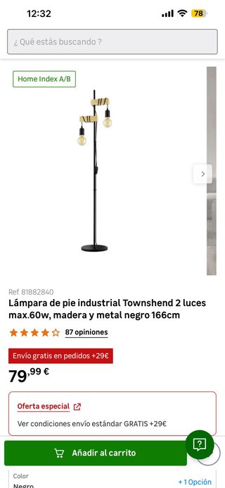 Lámpara de pie metal y madera 2 bombillas