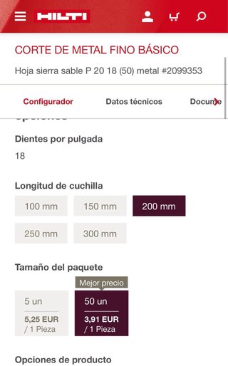 Hoja Sierra Sable HILTI Metal MB 20 18