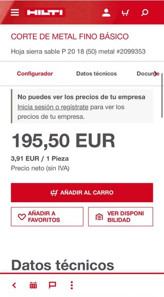Hoja Sierra Sable HILTI Metal MB 20 18