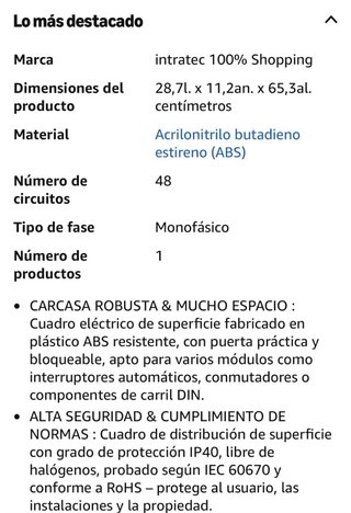 Cuadro Eléctrico Superficie 48 Módulos, 4 filas