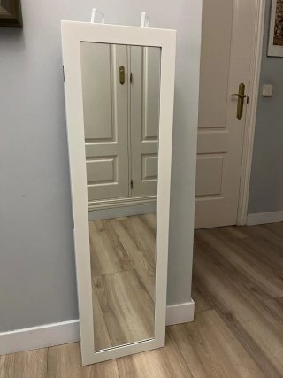 Espejo joyero de madera blanco para colgar