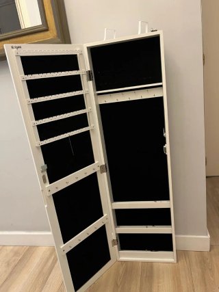 Espejo joyero de madera blanco para colgar