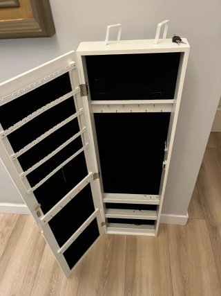 Espejo joyero de madera blanco para colgar