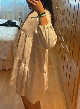 Vestido beige manga larga talla única