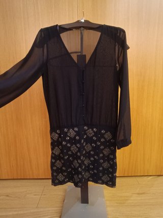 Vestido gasa negro bordado
