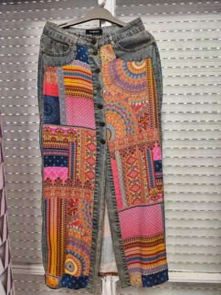 Falda vaquera patchwork multicolor es talla 36/38