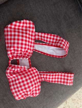 Bikini Shein cuadros rojo y blanco