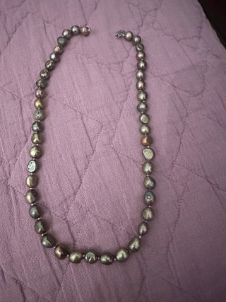 Collar Perlas Marrones y Doradas Broche Plata