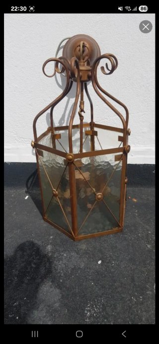 Lámpara colgante antigua de metal y cristal