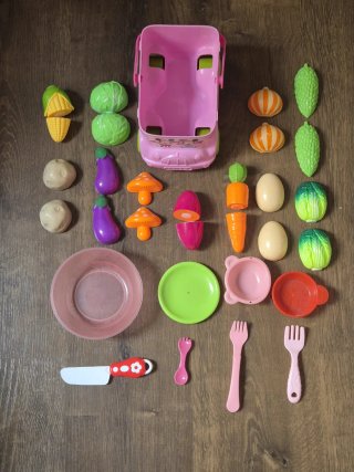 Set de frutas y verduras de plástico juguete coche