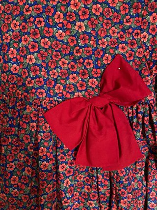 Vestido artesanal flores rojas T4/5 Largura 56 cm