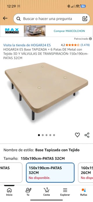 Somier 135x190 patas 32 cm