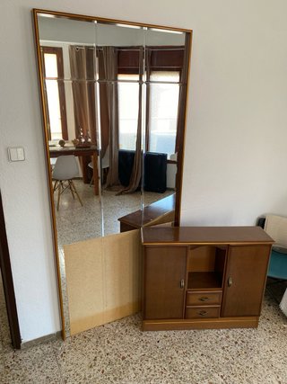 Mueble recibidor madera y espejo