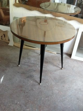 Mesa redonda cristal y madera