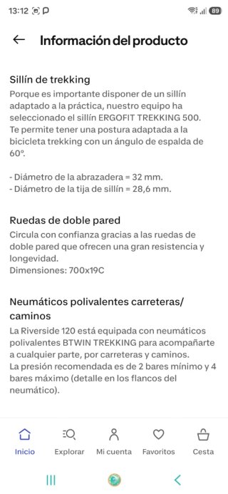 Bicicleta Riverside RS120 Taglia M