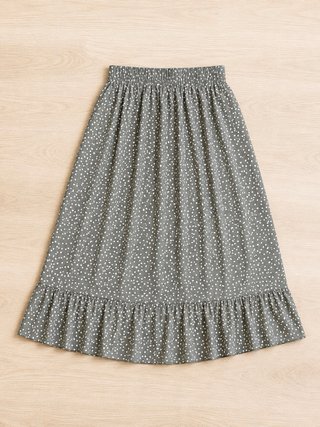 Falda midi gris con lunares blancos