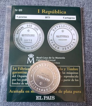 2 Monedas 5 Pesetas I República, Carlos V (replica