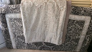 Cabecero cama 150cm tela beige y marrón con colcha