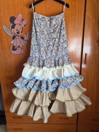 Falda flamenca volantes beige y azul