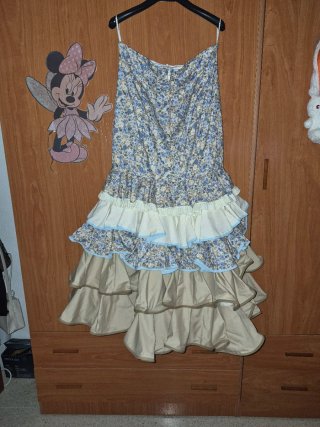 Falda flamenca volantes beige y azul
