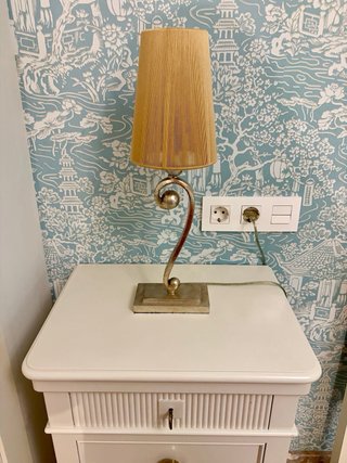 Lámpara de techo y mesa beige/dorada