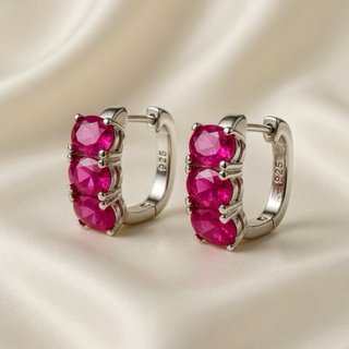 Pendientes Aro Ruby Rose Plata 925 Hechos a Mano
