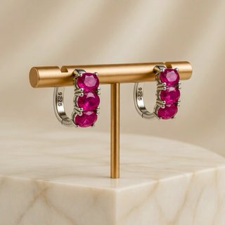 Pendientes Aro Ruby Rose Plata 925 Hechos a Mano