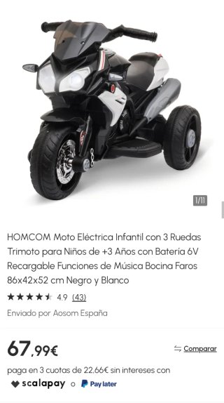 Moto Eléctrica Infantil Negra y Blanca