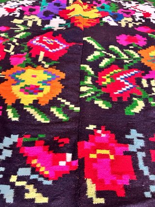 Tappeto Kilim Lana Nero e Rosso