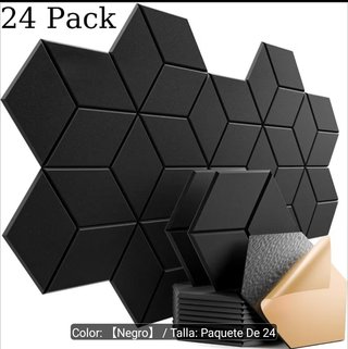 24 Paneles Acústicos Hexagonales Negros