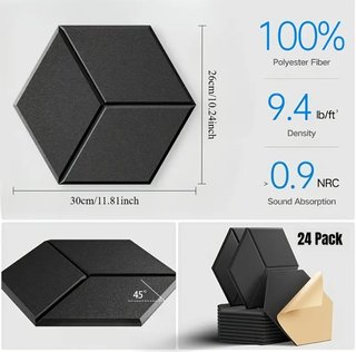 24 Paneles Acústicos Hexagonales Negros