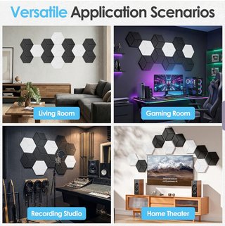 24 Paneles Acústicos Hexagonales Negros