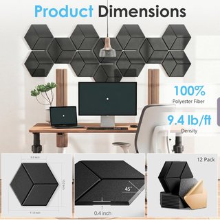 24 Paneles Acústicos Hexagonales Negros