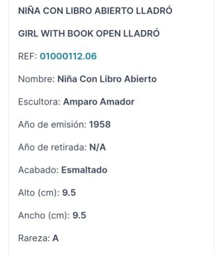 Bailarina Lladró antigua, "Niña con libro" años 50