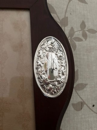 Bandeja madera, cristal y plata decorada