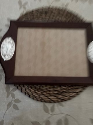 Bandeja madera, cristal y plata decorada