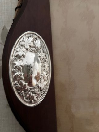 Bandeja madera, cristal y plata decorada