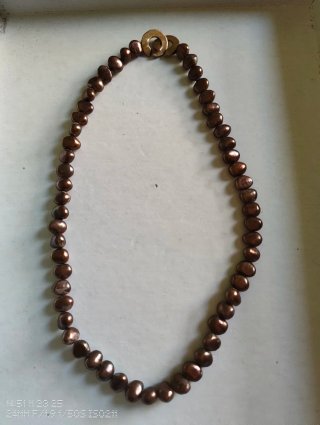Collar Perlas Naturales Marrón Dorado