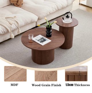 Set di due tavolini rotondi in legno con design moderno ed elegante