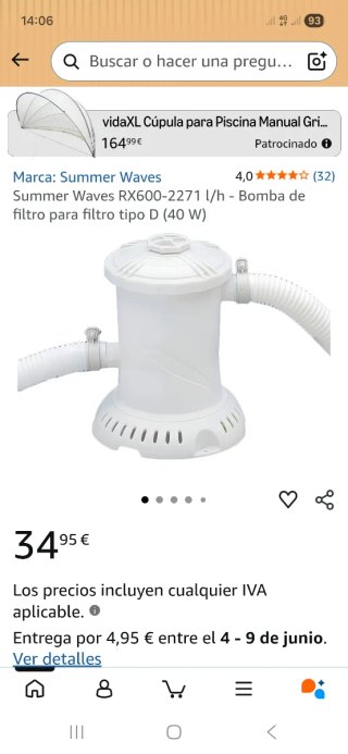 Bomba depuradora piscina cartucho