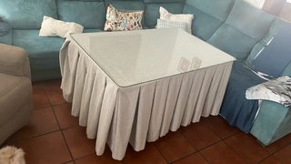 Mesa camilla cristal y tela beige