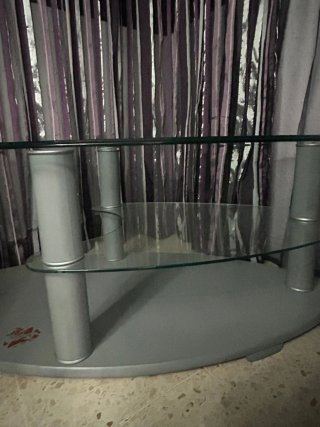 Mesa de centro cristal y metal plateado
