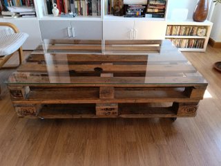 Mesa Palé Madera y Cristal con ruedas