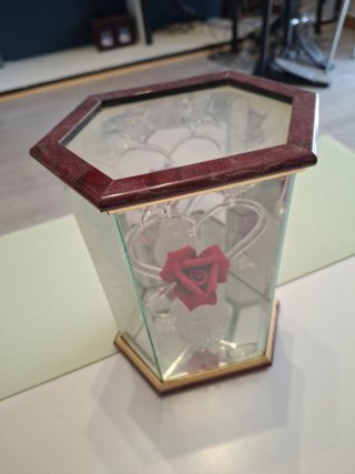 Decoración de cristal corazón y rosa 25 cm