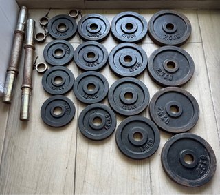 Discos de pesas y barras gimnasio ~30kg
