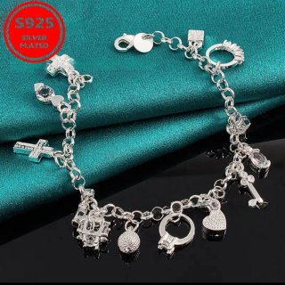 Pulsera S925 Mujer Chapada Plata Varios Colgantes