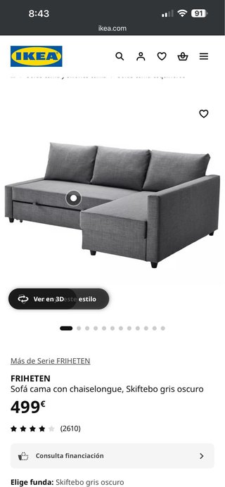 Sofá Cama Chaiselongue FRIHETEN Gris