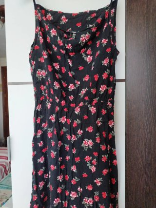 Vestido Verano Mujer Negro Flores Rojas