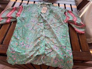 Kimono UDIN seda verde y rosa talla única